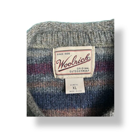 Woolrich Women’s XL Gray Striped Wool Blend Sweater Vintage 80s Crewneck USA - Picture 5 of 8